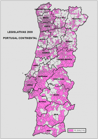 Freguesias onde o PS foi o partido mais votado em 2009.